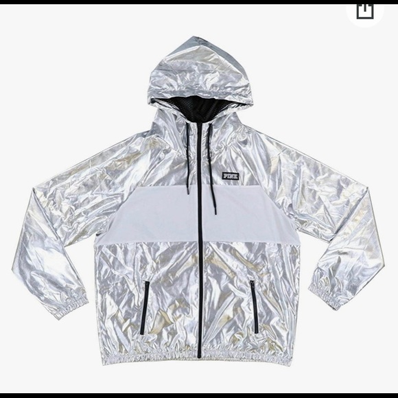 PINK Victoria's Secret Jackets & Blazers - Pink Victoria’s Secret , silver windbreaker EUC